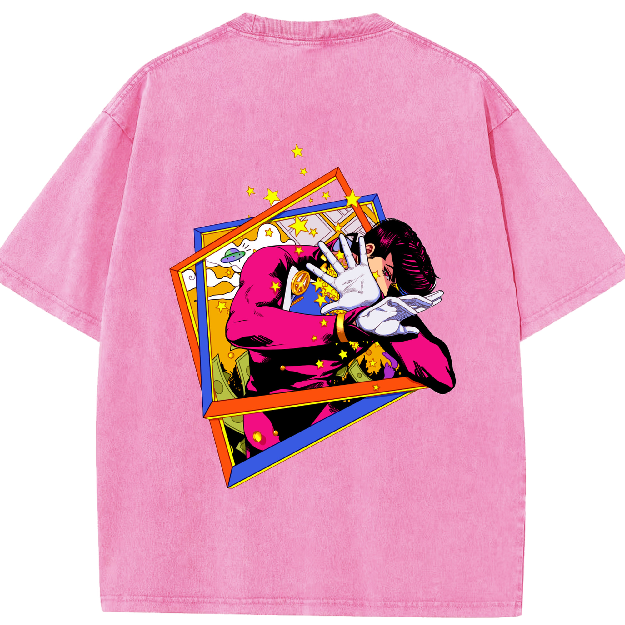 （画像用） ジョジョの奇妙な冒険 ひがしかた じょうすけ JoJo's Bizarre Adventure Higashikata Josuke 綿100% ヴィンテージ風 半袖Tシャツ（背面プリント）